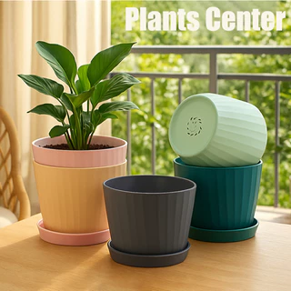 Plants Center T029 กระถางต้นไม้สไตล์มินิมอล สีพาสเทลสดใส มี 6 สี พร้อมจานรอง ดีไซน์สวย ทนทานใช้งานยาวนาน