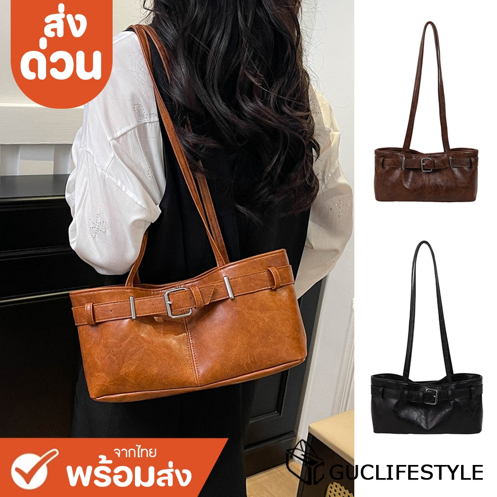 ส่งด่วน GUCSELECTED(B2416) กระเป๋าสะพายไหล่หนังพียู+ตกแต่งด้านหน้าเป็นหัวเข็มขัด