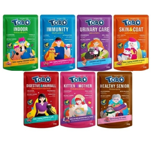 1ซอง Toro Pouch อาหารเปียกพรีเมียม สูตรบำรุงสุขภาพ สำหรับลูกแมว แมวโต และแมวสูงอายุ ทำจากปลาทูน่าเนื้้อขาว ขนาด 70g