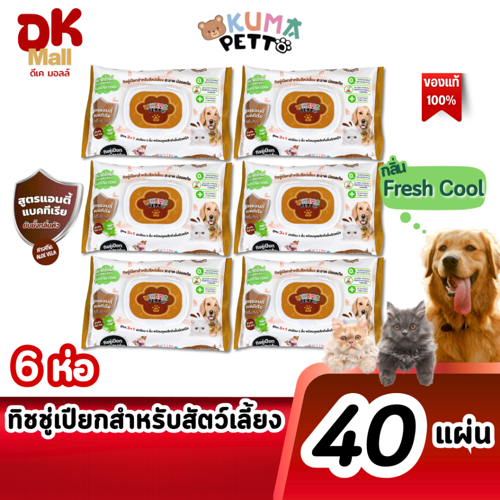 KUMA Petto ทิชชู่เปียกสำหรับสัตว์เลี้ยง สูตรแอนตี้แบคทีเรีย กลิ่น Fresh Cool 1 ห
