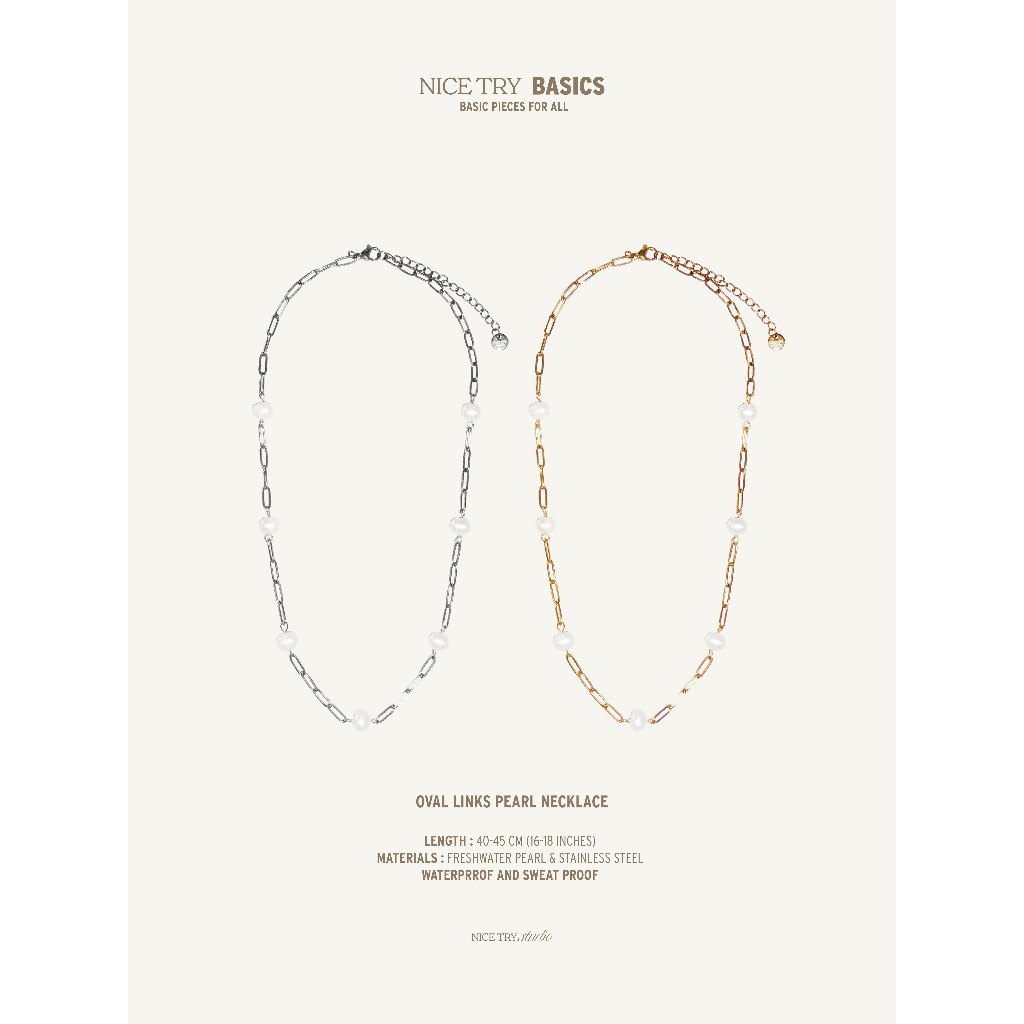 nice try studio – Oval Links Pearl Necklace สร้อยคอโซ่และไข่มุกแท้ ราคา ถูกที่สุด ดีลบีเคเค แกลเลอรีภาพที่ 2