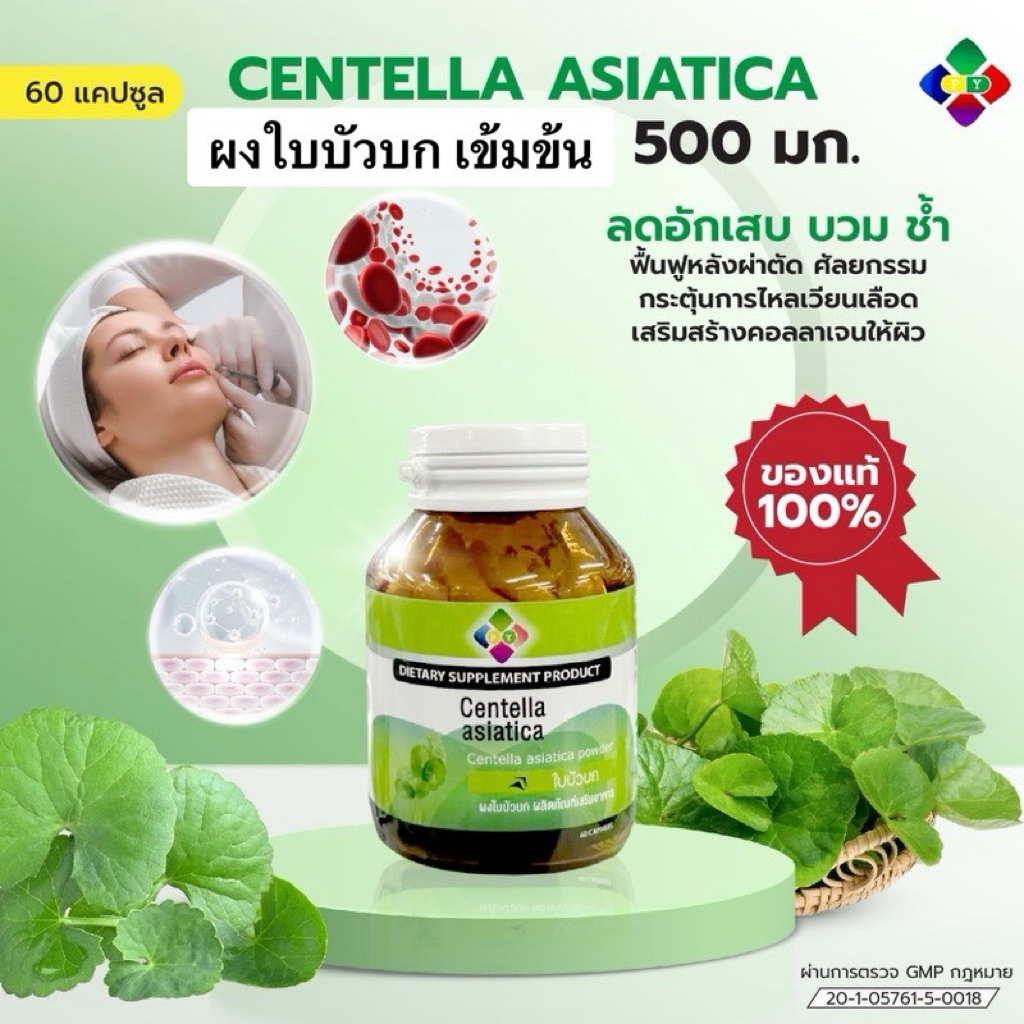 [พร้อมส่ง] ใบบัวบก  Centella asiatica 500 mg ขนาด 60 แคปซูล ของแท้100% ดูดซึมง่าย