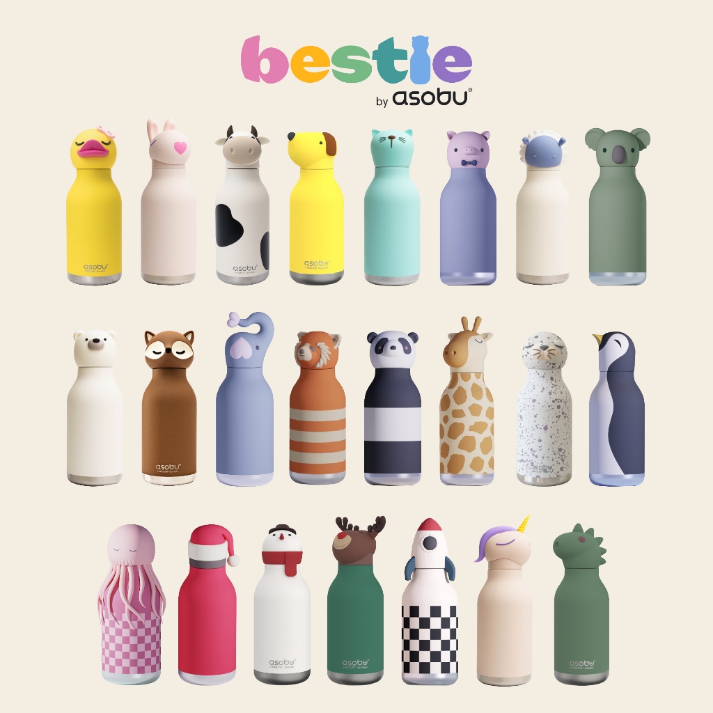 Asobu Bestie Christmas Friends Collection ขวดน้ำสูญญากาศ ฝาซิลิโคนเปลี่ยนคาแรคเตอร์ได้ เก็บเย็น-ร้อนพร้อมหลอดดูด 460 ML - รูปที่ 5