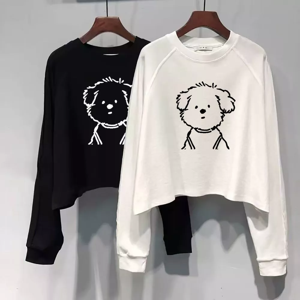 เสื้อครอปแขนยาวสีดำ oversize เสื้อผ้าแฟชั่นสาวอวบนอ้วนไซส์ใหญ่ 100 กิโล เสื้อยืดลายการ์ตูนผู้หญิงสไตล์เกาหลี สตรีทวินเทจ thumbnail 9