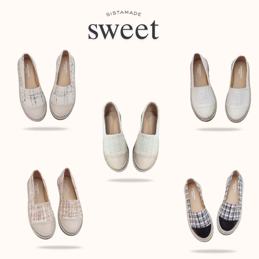 Sweet - รองเท้าผู้หญิง รองเท้าหุ้มส้น ผ้าทวิต พื้นซิลิโคนหนา ~ 1นิ้ว กรุณาวัดเท้าเทียบไซส์