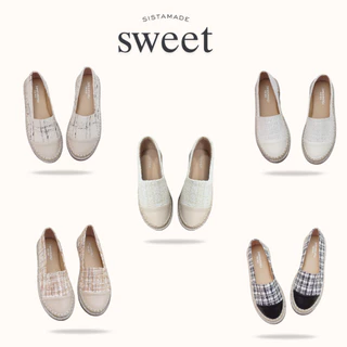 Sweet - รองเท้าผู้หญิง รองเท้าหุ้มส้น ผ้าทวิต พื้นซิลิโคนหนา ~ 1นิ้ว กรุณาวัดเท้าเทียบไซส์