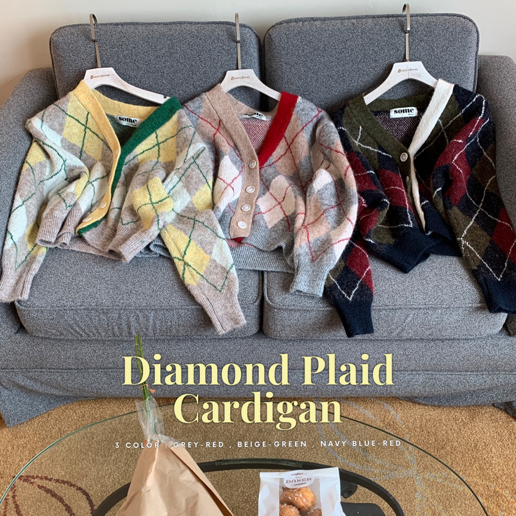 SOMEDRESS | Diamond Plaid Cardigan ครอปคาดิแกนลายตาราง