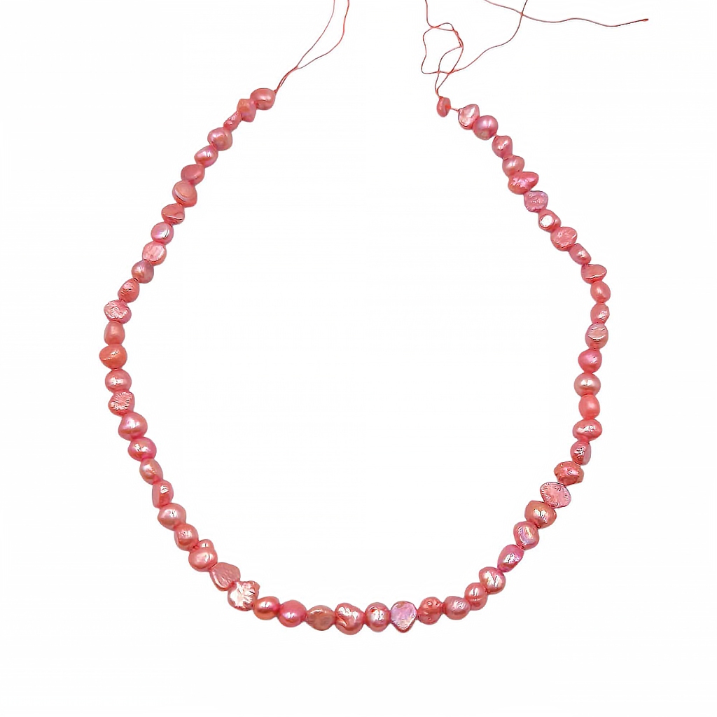 ลูกปัดมุกแท้ ลักษณะรูปทรงกลมแบน สีแดงอ่อน Flat Round Light Red Pearl Bead  ขนาด 7 mm (LZ-0827)
