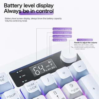 TK100 คีย์บอร์ดไร้สาย RGB Wireless Keyboard Bluetooth/2.4G 104 คีย์ การแสดงผลหน้าจอ For PC แล็ปท็อป MAC IPAD