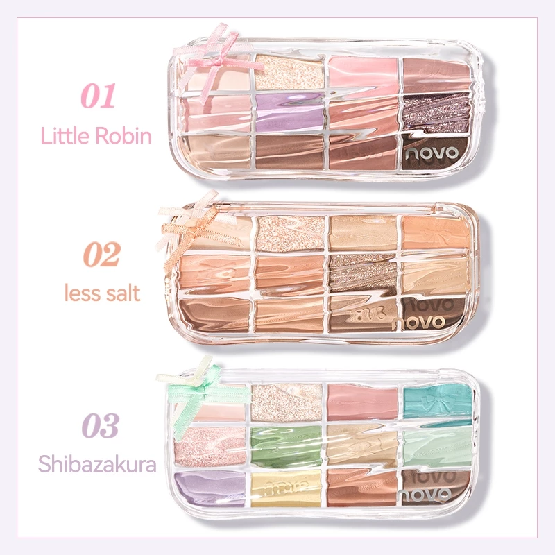 6542 (ใหม่/แท้) NOVO พาเลทอายแชโดว์ 12สี เนื้อใยไหม ประกายชิมเมอร์ กลิตเตอร์ สีสวย Eye Shadow Palette