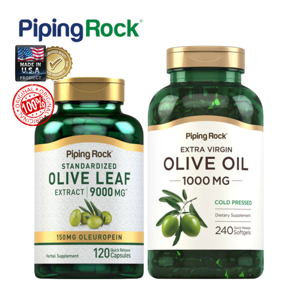 Piping Rock Olive Leaf Extract 9000mg | Olive Oil 1000mg |เสริมภูมิคุ้มกัน บำรุงหัวใจ|120/240 แคปซูล