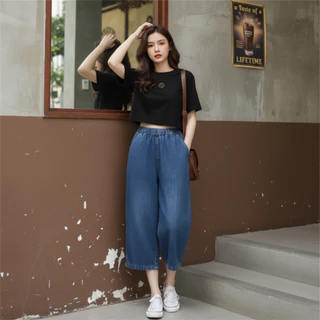 1746NEWSIZE/S-12XL [มี6สีไห้เลือก] กางเกงยีนส์7ส่วนสีกรมฟอกทรงสวยผ้าไม่หนาใส่สบายสไตล์เกาหลีน่ารักพร้อมส่ง