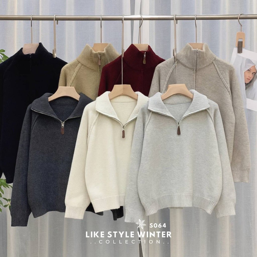 S064 — เสื้อไหมพรม แต่งซิปที่คอ