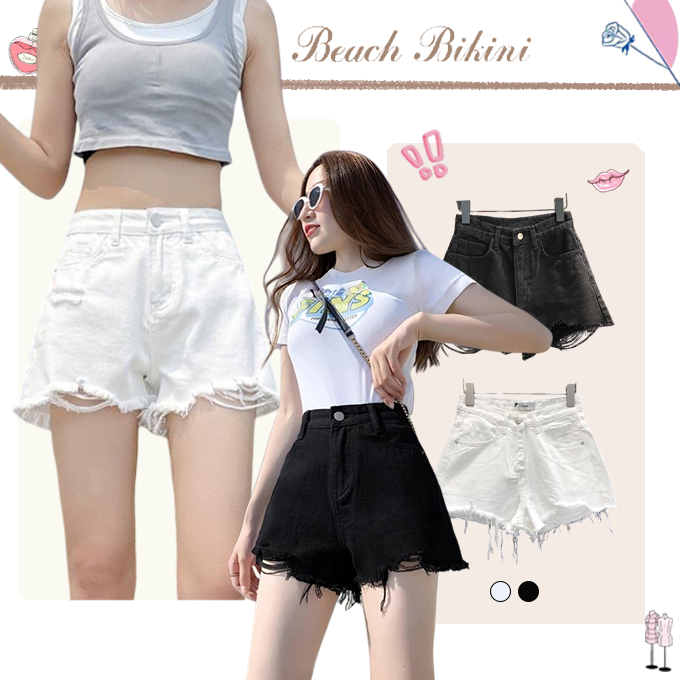 💗ส่งไวจากไทย💗S-2XL🔥กางเกงยีนขาสั้น เอวสูง สไตล์เกาหลี สำหรับผู้หญิง