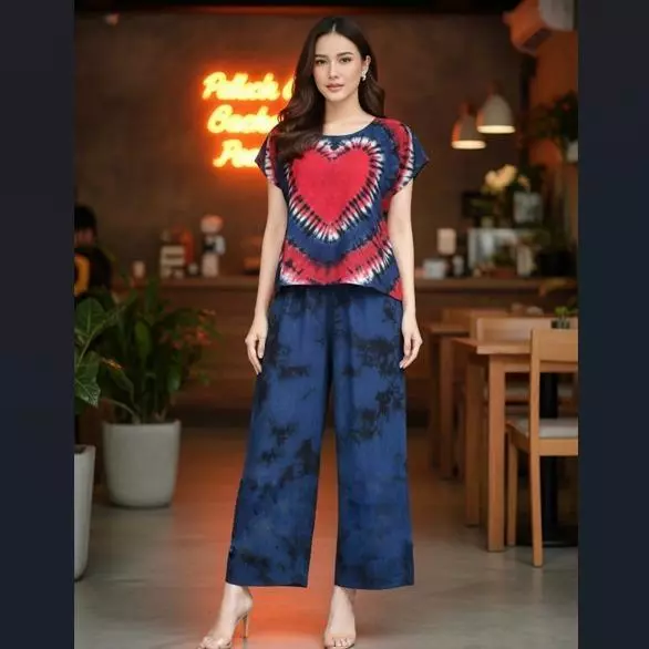 เซทมัดย้อมขายาว ผ้าเมมเบิร์ตสปันกัดลาย เสื้อแขนล้ำ+กางเกงขายาว thumbnail 6