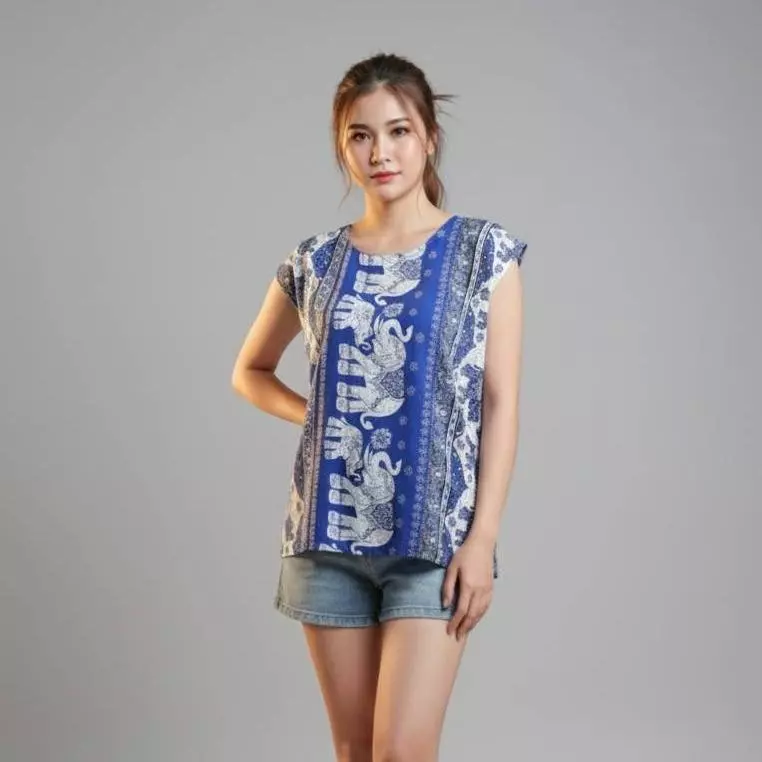 เสื้อลายช้างแขนล้ำลายช้าง อก 42 นิ้ว งานผ้าสปัน Lady thumbnail 8