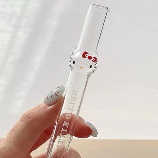 หลอดแก้ว Hello Kitty น่ารัก เหมาะสำหรับชานม กาแฟ และเครื่องดื่มอื่นๆ ทนความร้อน ดูดไข่มุกได้