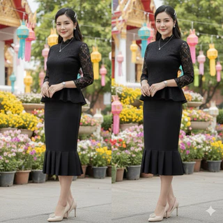 ผ้าถุงสีดำ ผ้ายืดสกินนี่เอวยืด แบบสวมใส่ได้เลย ไม่มีซิปไม่มีตะขอเอวไม่สมอค ใส่สบายมีเอว23-50ผ้าไม่บาง