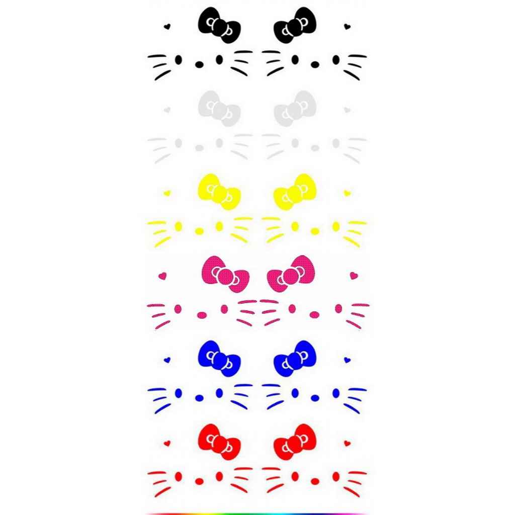 สติกเกอร์ Kitty คิตตี้ แมว โบว์หนวดตาจมูก หัวใจ ไม่มีกรอบหน้า 2.65 x 4นิ้ว ติด กระจกข้าง ได้ ชิ้นสีเดียวกันหันคนละด้าน