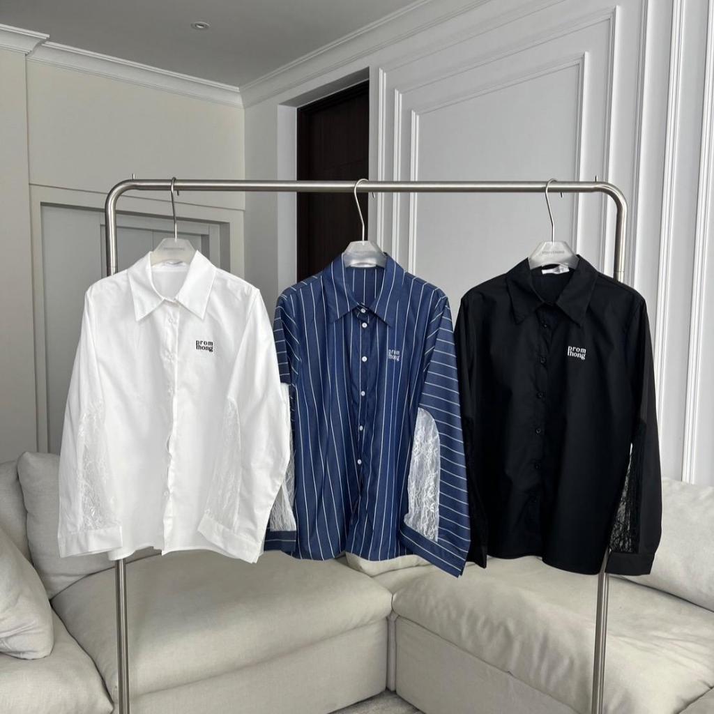 PTSH178 เสื้อเชิ้ตแต่งแขนลูกไม้ปัก PROMTHONG