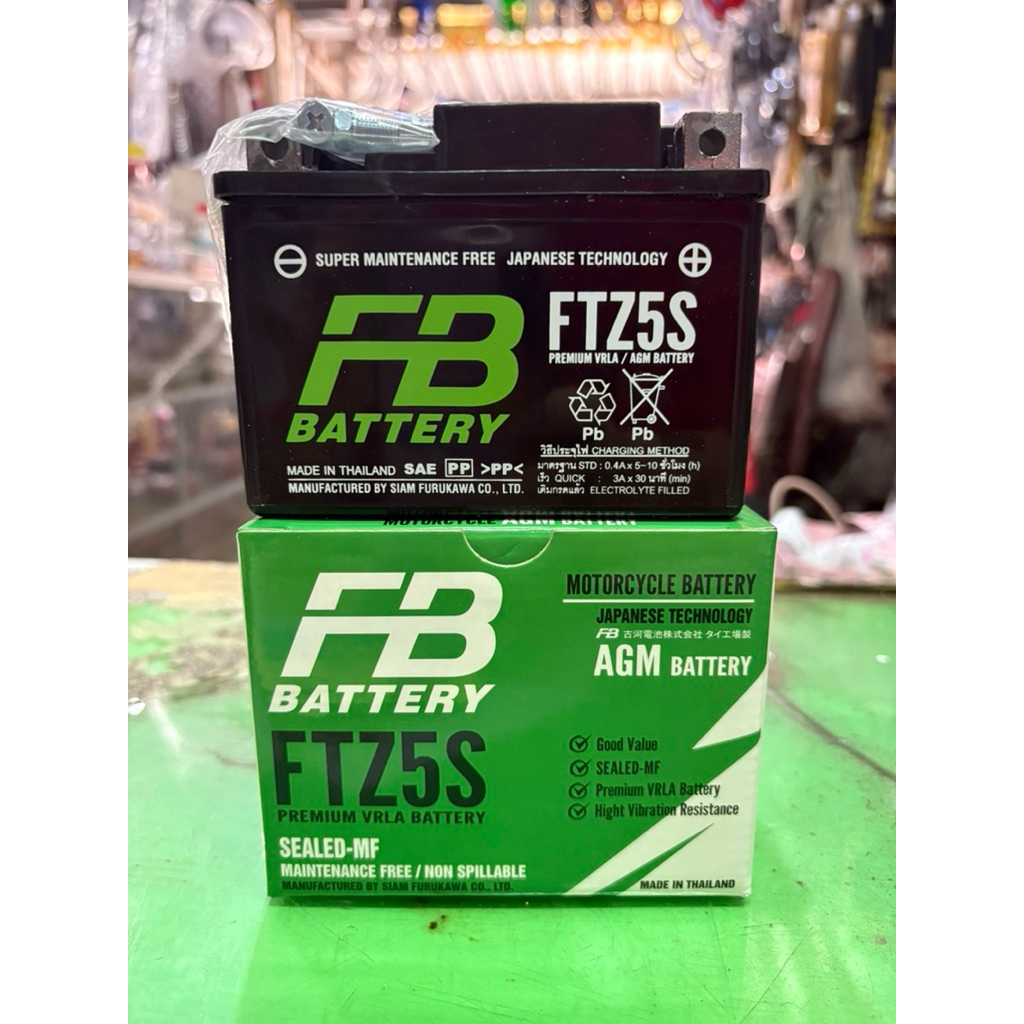 5แอมป์ แบตเตอรี่แห้งมอเตอร์ไซค์FBรุ่น FTZ5S(12V 3.5Ah) สำหรับรถ WAVE110,100s,125,ดรีม,SCOOPY-i,Click