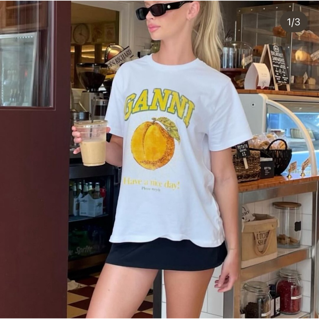 เสื้อยืด Ganni W Relaxed Peach T-Shirt (White) แท้💯% สภาพ used