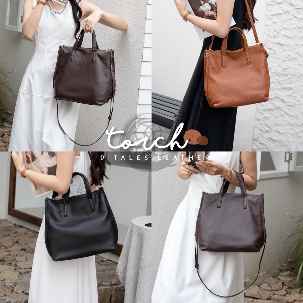 DTALES Torch กระเป๋าหนังวัวแท้ทั้งใบ 8ช่องใช้งาน หนังนิ่มมาก ทรงTote bag พร้อมสายสะพายข้าง