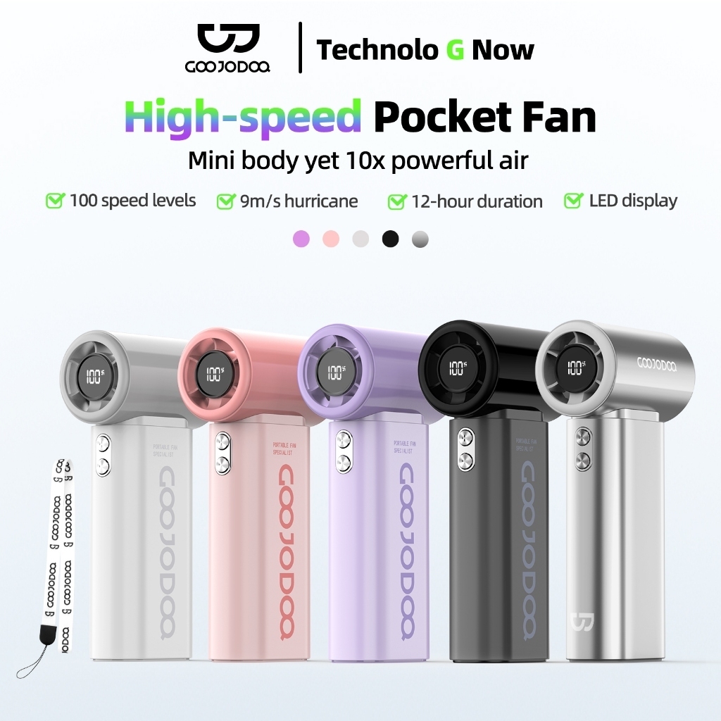 GOOJODOQ Gfs007 Mini พัดลมพกพา 4000mah พัดลม Type C พร้อมจอแสดงผล พัดลมไอเย็น 100 ระดับ พัดลมมือถือ