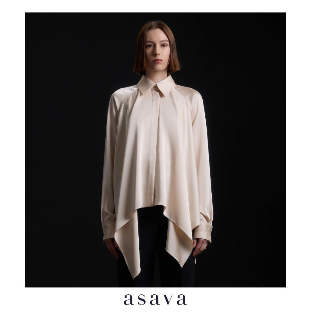 [asava aw25] Roxanne Handkerchief Blouse เสื้อผู้หญิง แต่งชายเฉียง แขนยาว คอปก กระดุมหน้า