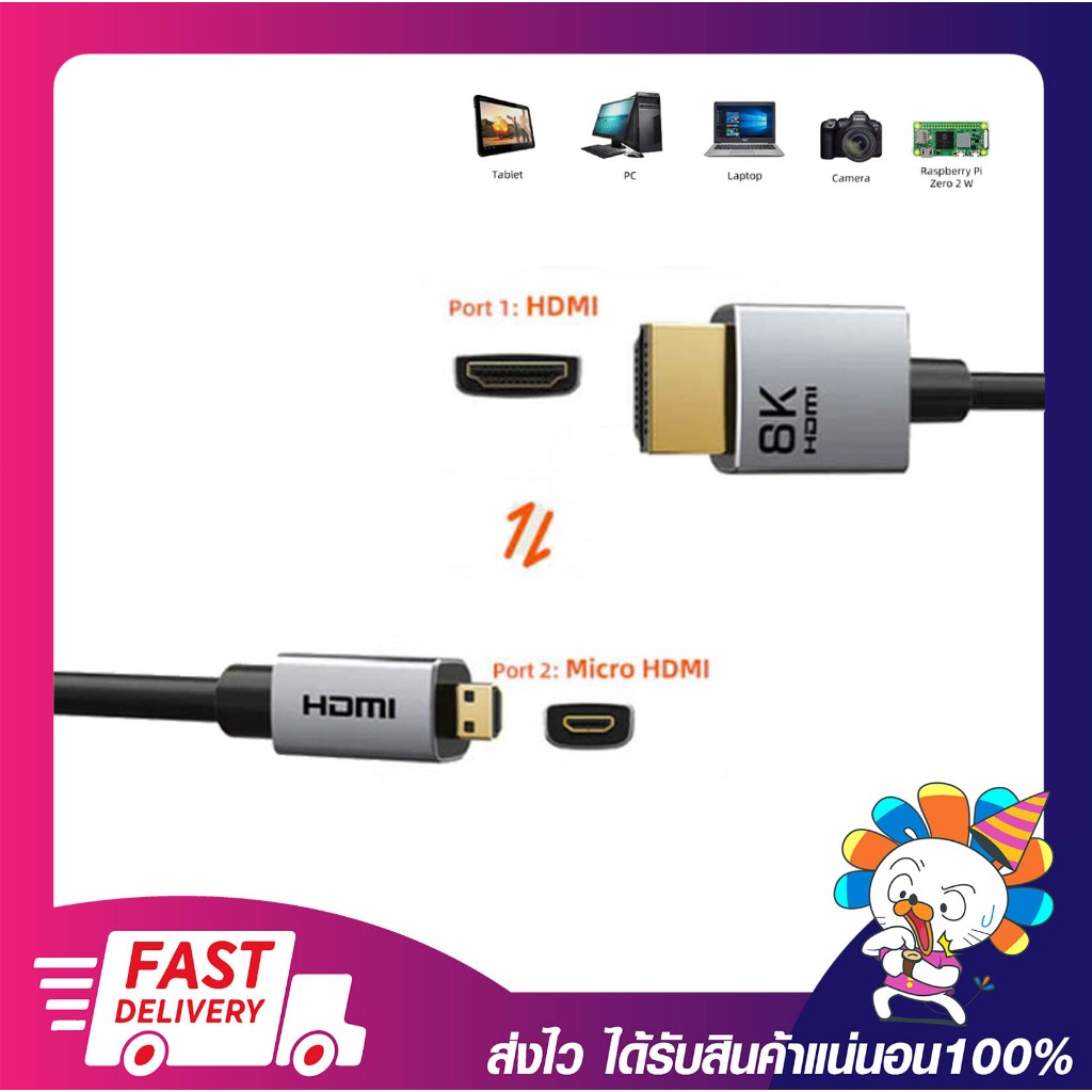 CABLETIME CH16J-B MICRO HDMI TO HDMI CABLE 1.5M - 3M 8K60Hz สายสัญญาณภาพคุณภาพดี ประกัน 2 ปี พร้อมส่