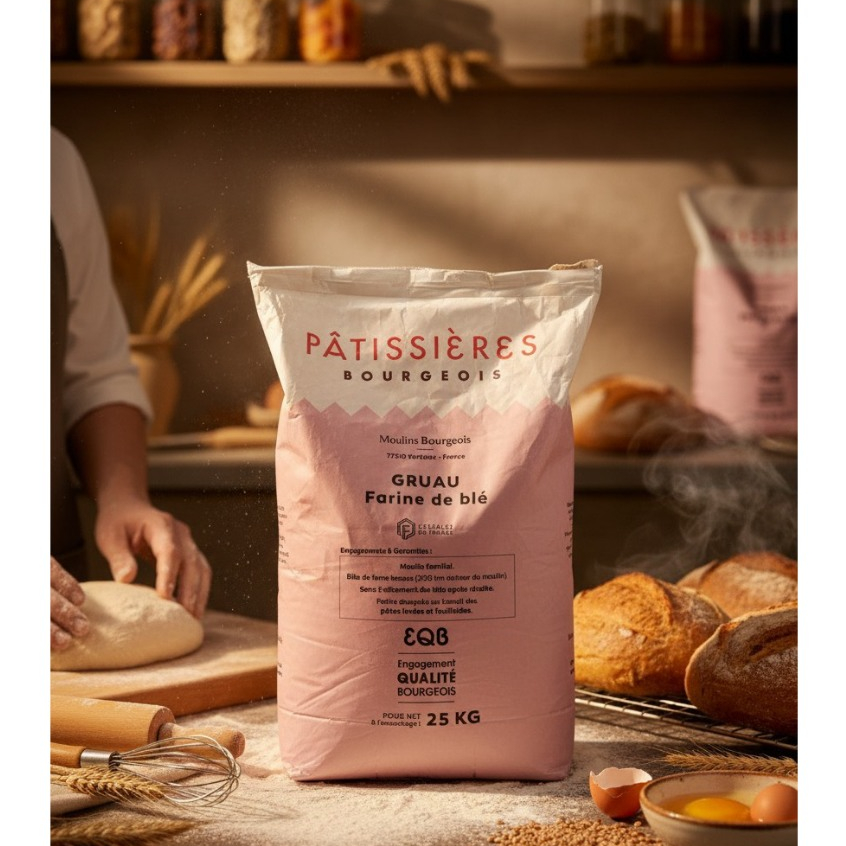 แป้งสาลี T55 Moulins Bourgeois Wheat Flour Gruau T55 แป้งฝรั่งเศส T55 ขนาด 25 กก.