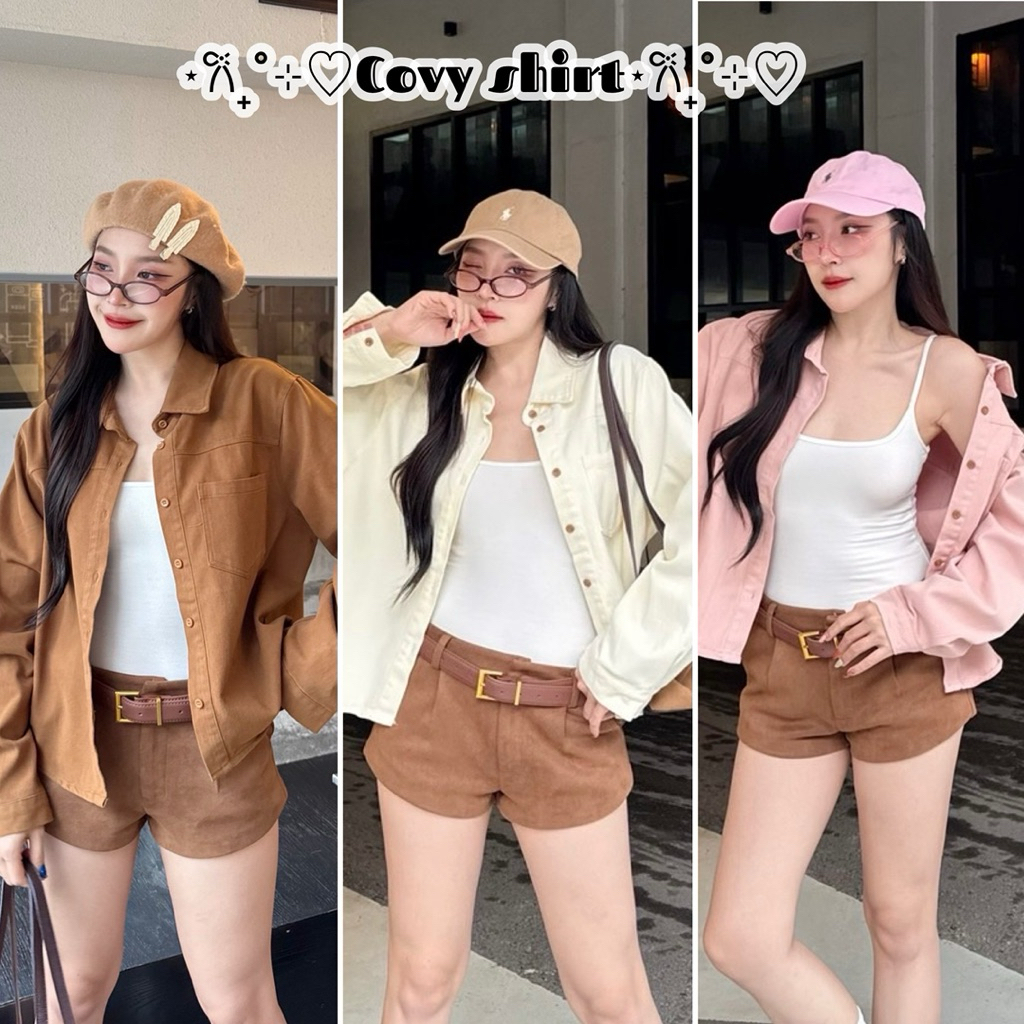 ⋆𐙚₊˚⊹♡Covy shirt⋆𐙚₊˚⊹♡เชิ้ตเกาหลีผ้าคอตตอนยีนส์ #ป้ายsiwashop
