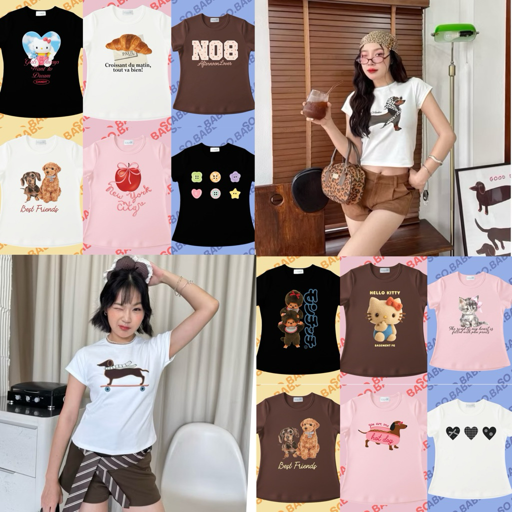 เสื้อครอป baby tee สกีนลายสุดน่ารัก ป้ายso babe