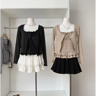 Riko set ชุดเซ็ตเสื้อคลุม สายเดี่ยว เย็บระบายหน้าอก ชายระบาย 2 ชั้น KN.Clothes