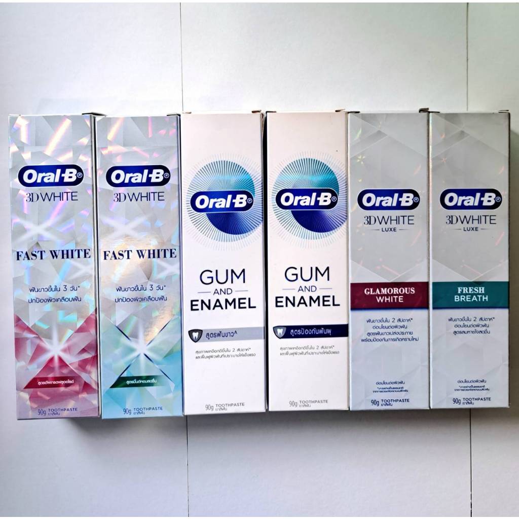Oral-B 3D White Luxe & GUM and Enamel ออรัล-บี ทรีดีไวท์ ลุกซ์ กลามอรัส ไวท์ ยาสีฟัน สูตรฟันขาวเปล่งประกาย 90 ก.