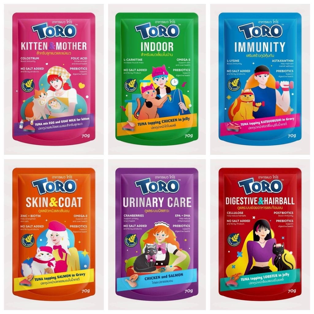 [ยกโหล] มาใหม่ Toro โตโร่ อาหารเปียกแมว เสริมวิตามิน พรีไบโอติค เกรนฟรี ขนาด 70gx12ซอง