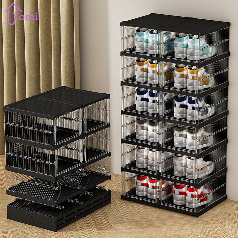 🔥COD🔥-Yomi-กล่องใส่รองเท้าแบบแข็งมีฝาปิด ตู้รองเท้าพับโปร่งใส ABS Super Hard PP เกรดอาหาร PET มองเห็