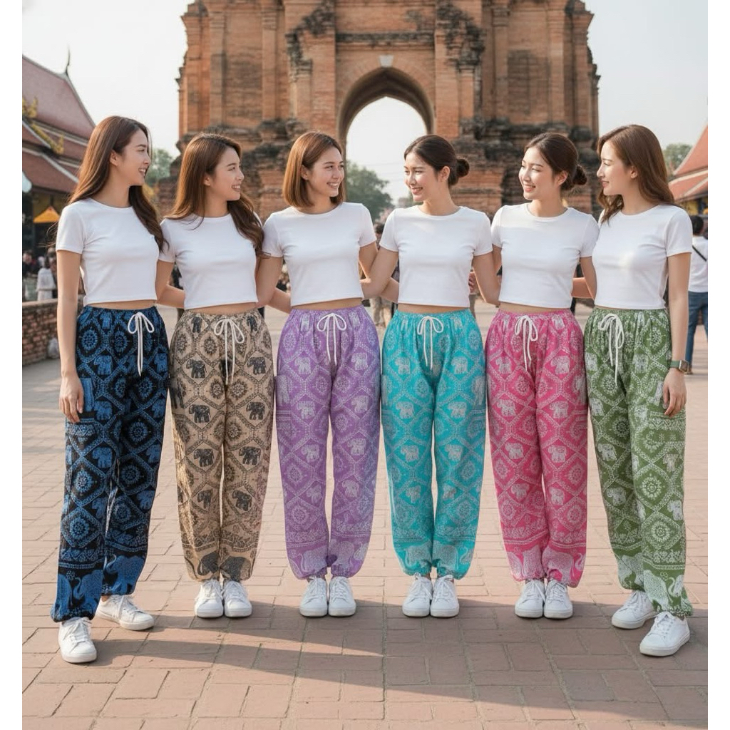 ขายดี กางเกงเชือก ขาจั๊ม ลายช้างโซ่ หญิงชายใส่ได้ ฟรีไซส์ เย็บอย่างดีขาดยากมากๆ พร้อมส่งจากไทย
