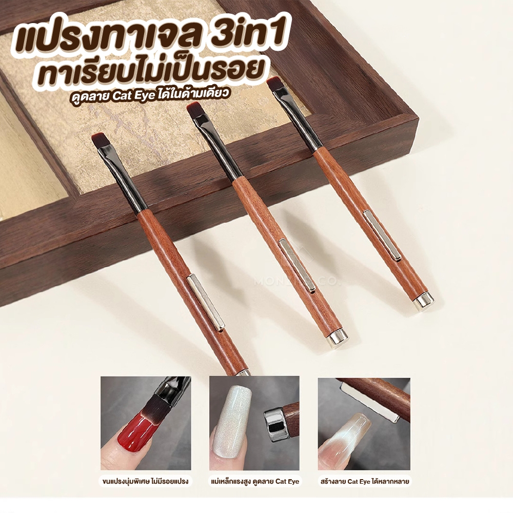 พู่กันเพ้นท์เล็บ 3in1 ดึงเงาได้ ใช้ทาเล็บเรียบ วาดลาย และทำ Cat Eye ได้ครบในแท่งเดียว | Nail 3in1 Brush