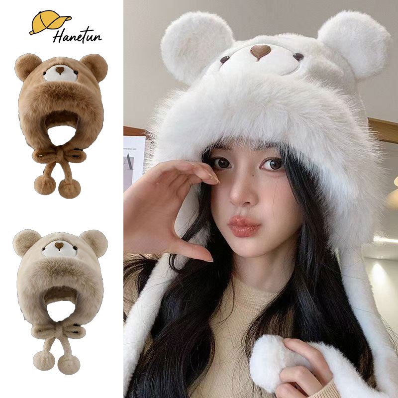 COD🚚หมวกบักเก็ต ผ้าวูล หูหมีน้อย  ตุ๊กตา กลางแจ้ง ป้องกันหู อบอุ่น แฟชั่นฤดูหนาว สําหรับผู้หญิง.เทศกาลปีใหม่
