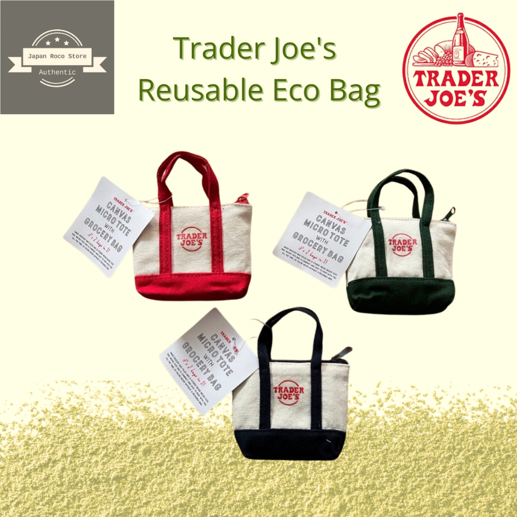 กระเป๋าอีโคแบบมินิ Trader Joe’s (3 ชิ้น) พร้อมกระเป๋าผ้าใบแบบพับได้ สีเขียว/น้ำเงิน/แดง