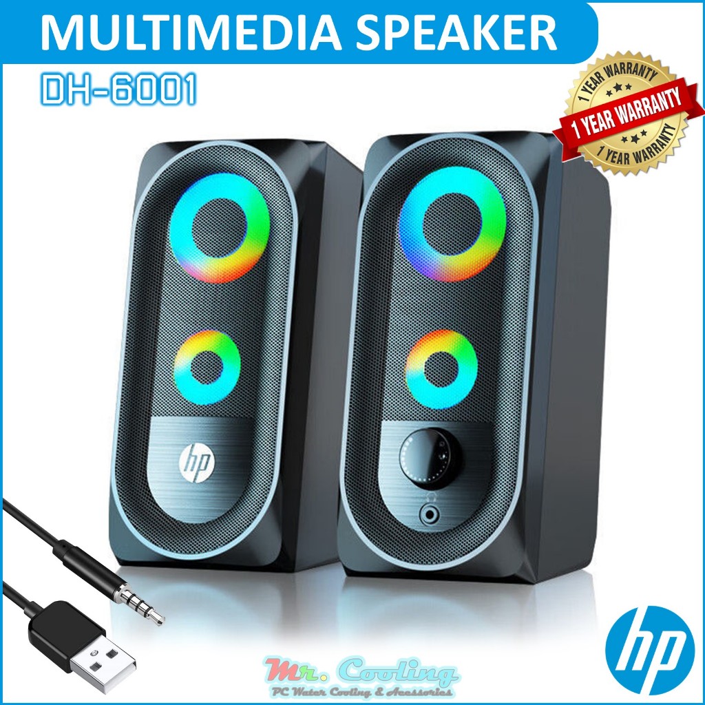 ลำโพงคู่ ไฟRGBเปลี่ยนสี HP Multimedia Speaker DH6001 ระบบSurround เสียงแน่น ชัดใส รองรับ PC Notebook
