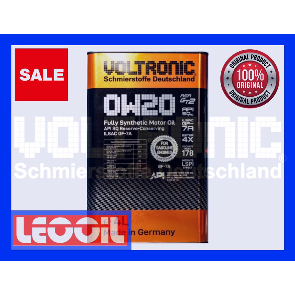 (LOTล่าสุด) VOLTRONIC 0w-20 RS-R Api SQ น้ำมันเครื่องสังเคราะห์แท้100% เกรดพรีเมี่ยม VOLTRONIC 0w20 