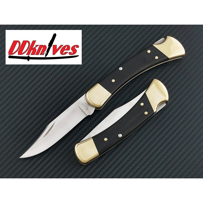 มีดพับ Buck 110 Folding Hunter, Ebony Wood Handles, Leather Sheath (110BRS-B)