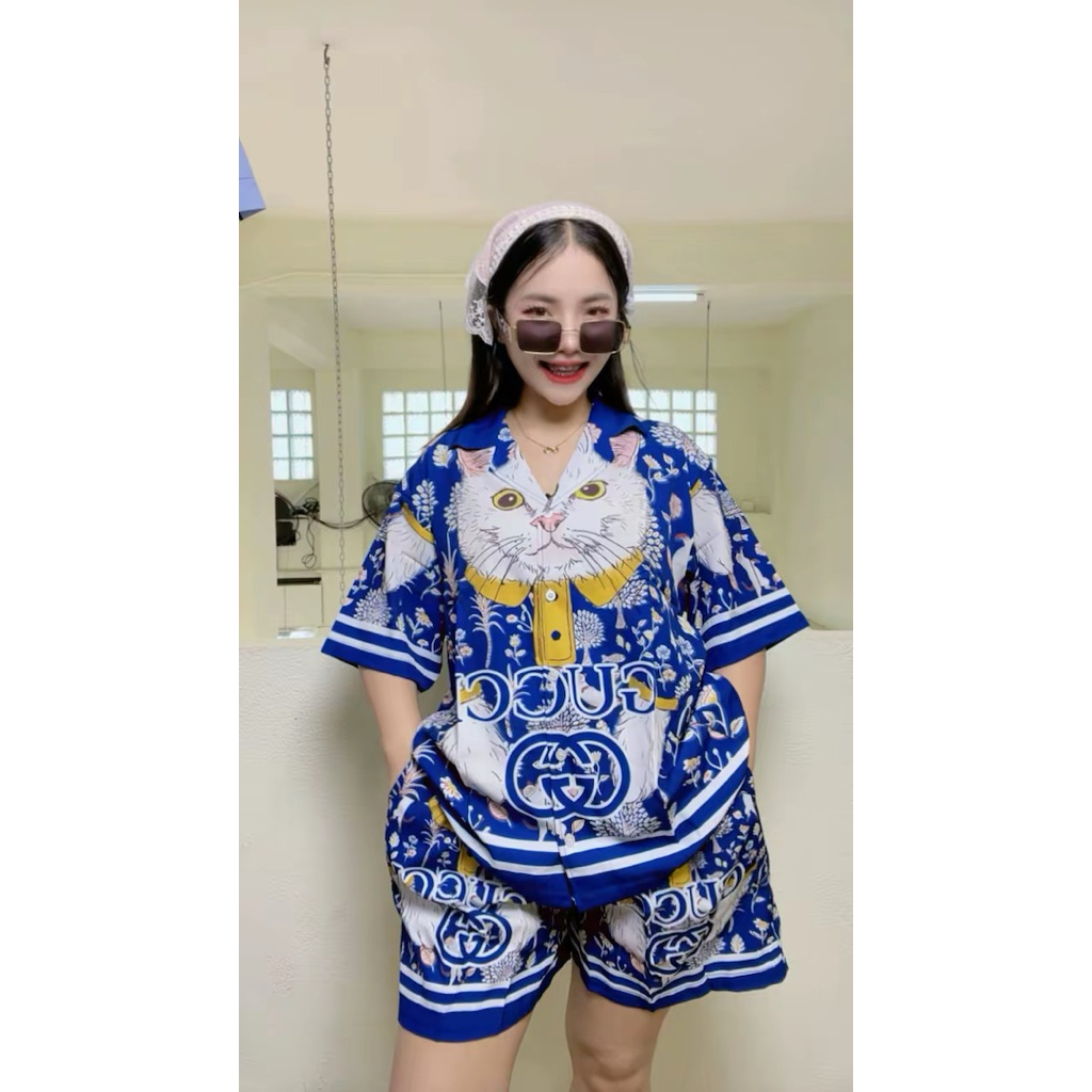 3️⃣ผ้าไหมอิตาลีชุดเซ็ตเสื้อฮาวาย+กางเกงขาสั้นมีกระเป๋า งานเซ็ตน่ารักที่ใส่สบายสุดๆ
