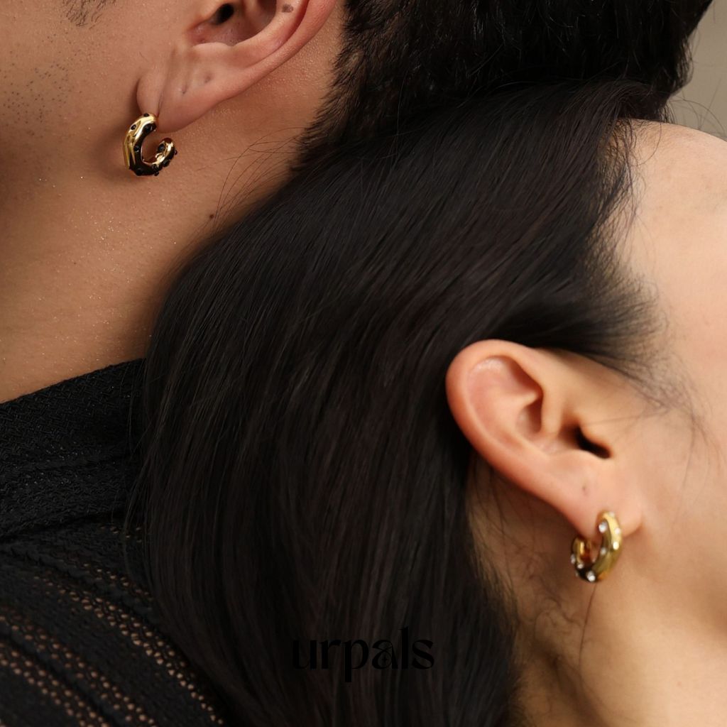 URPALS ต่างหู งาน Stainless ชุบทอง18K ฝังเพชร CZ หลุดยาก ทนน้ำ ทนเหงื่อได้ดี - รูปที่ 2