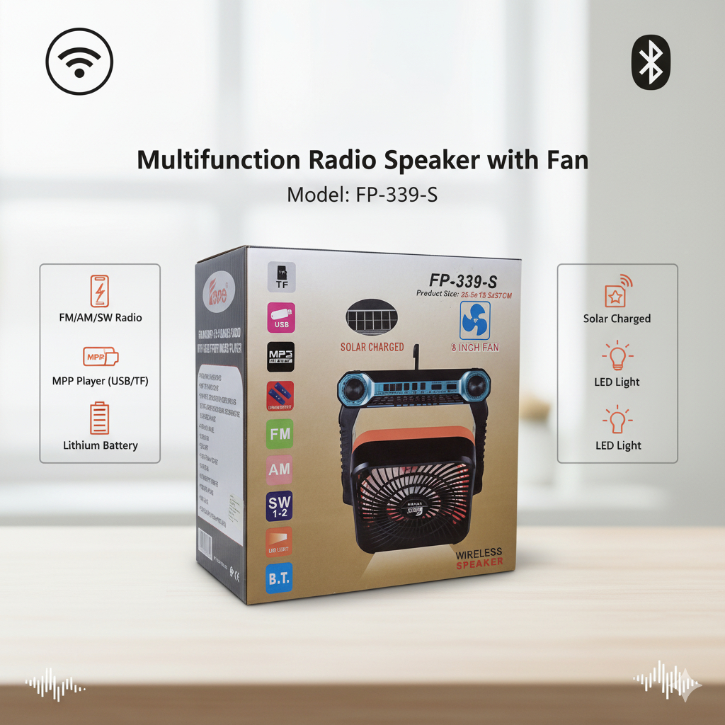 ลำโพงบลูธูท พร้อมพัดลมปรับระดับ รุ่น FP-339 S ฟังวิทยุ FM/AM/SW  Bluetooth USB Tfcard ราคา ถูกที่สุด ดีลบีเคเค แกลเลอรีภาพที่ 9