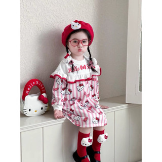 ชุดเดรสลูกสาว Kitty แถมโบว์มัดผม 2 อัน น่ารัก [พร้อมส่ง]