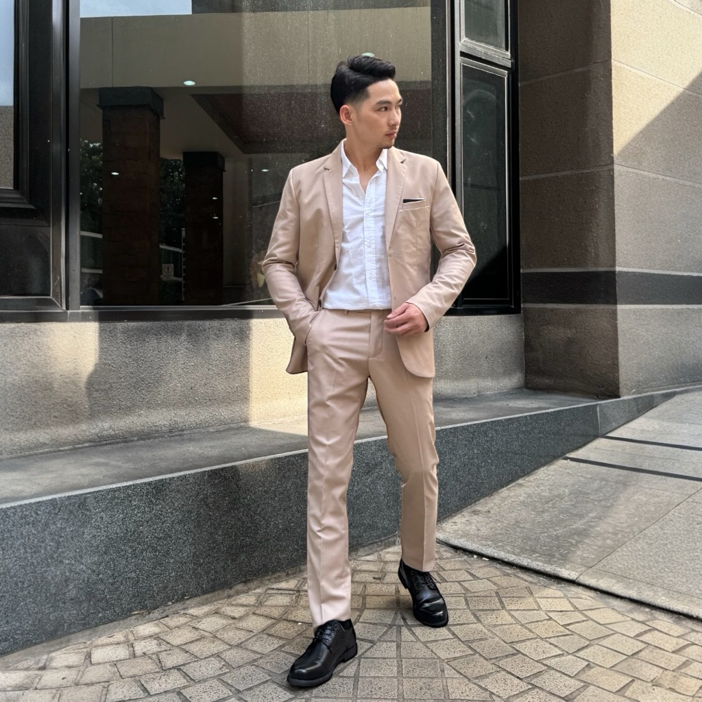 ชุดสูทเสื้อกางเกงสีเบจครีม  beige color suit รุ่นA65 แยกชิ้น - รูปที่ 2