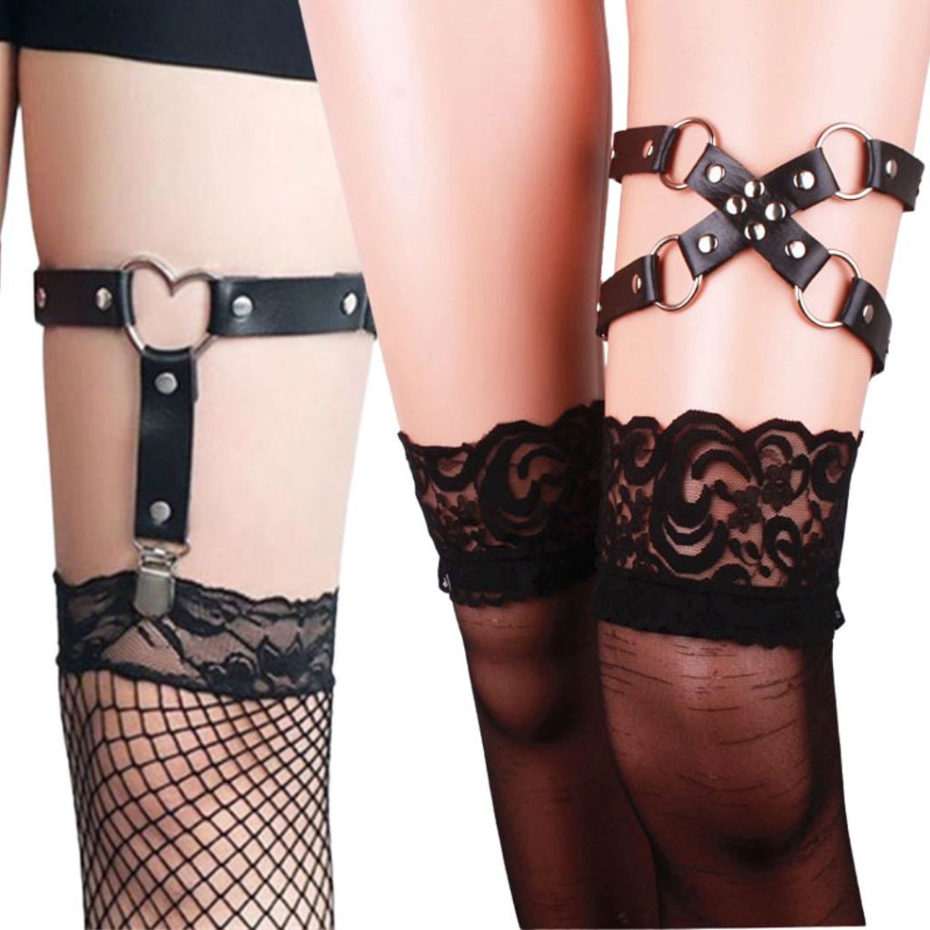 🖤พร้อมส่งด่วน🖤 สายรัดต้นขา Garter Belt สีดำ หนังแฟชั่น หัวใจ/กากบาท สไตล์ Punk Gothic เซ็กซี่
